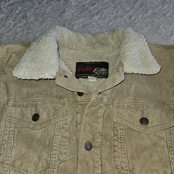 Old Navy Vintage Corduroy Sherpa Lined Jacket Tan Brown Jacket Y2K Trucker Med - Picture 10 of 12